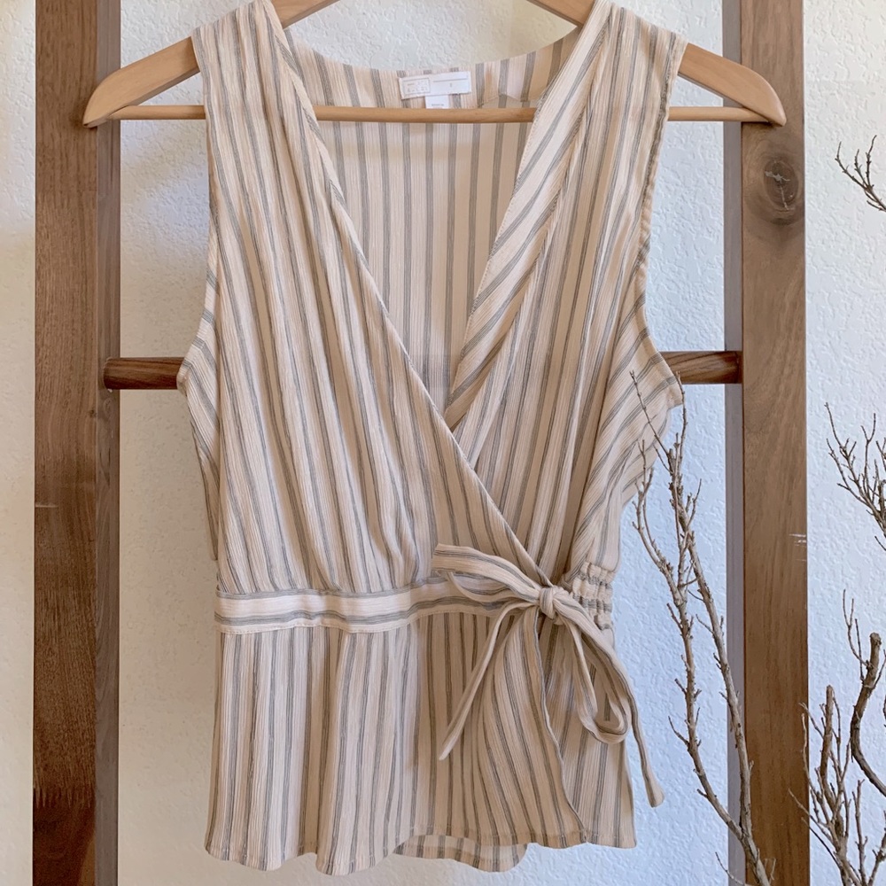 Pinstripe Wrap Sleeveless Blouse